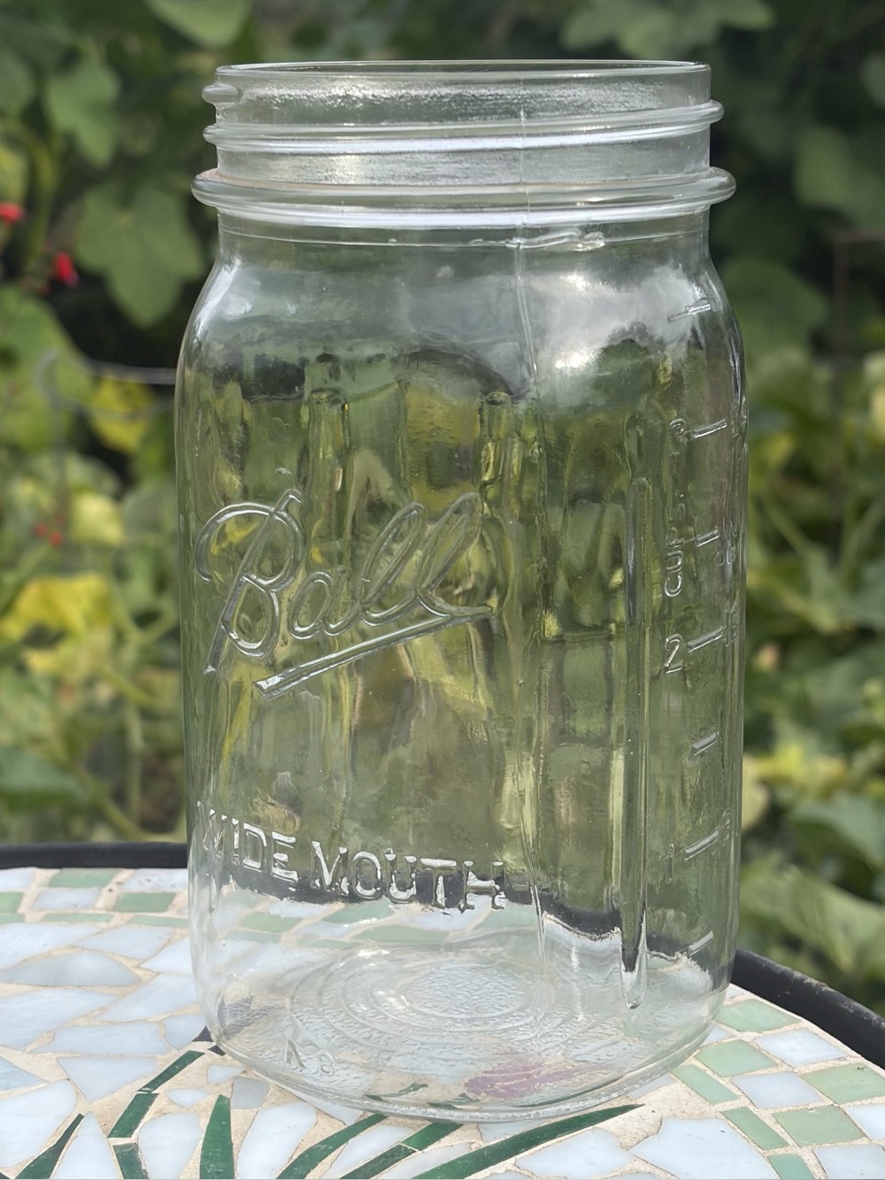 Vintage Ball Wide Mouth Clear Glass Canning Jar Ribbed Measure Lines 1 Quart